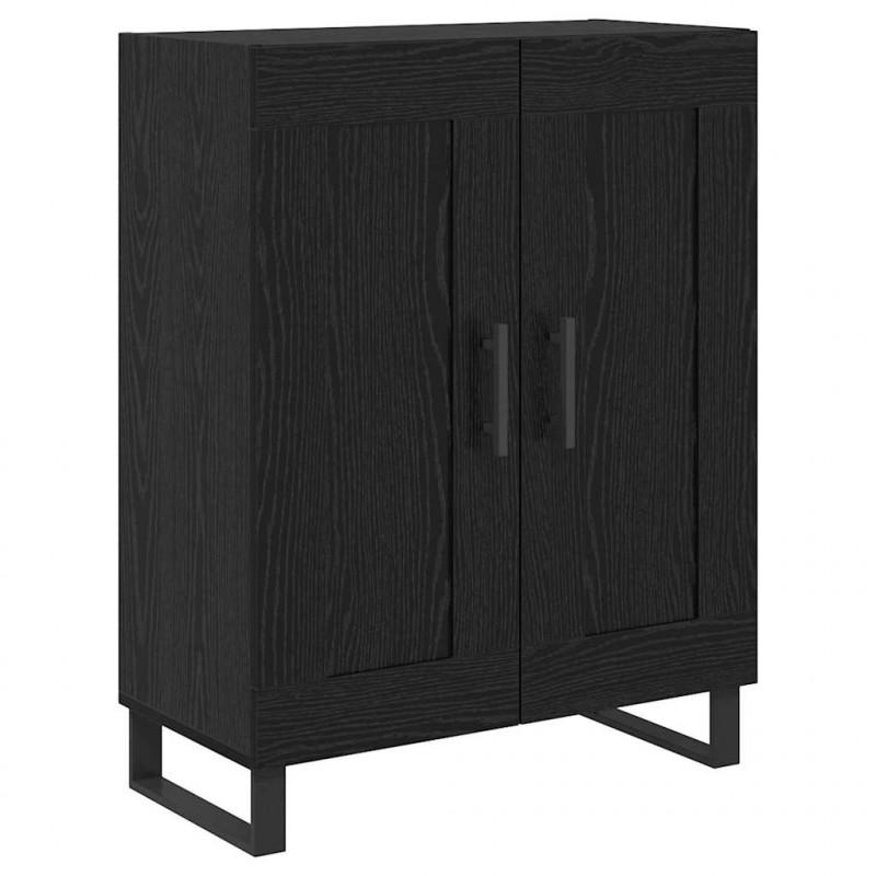 Highboard 2 pcs Czarny Dąb Drewno inżynieryjne i szkło