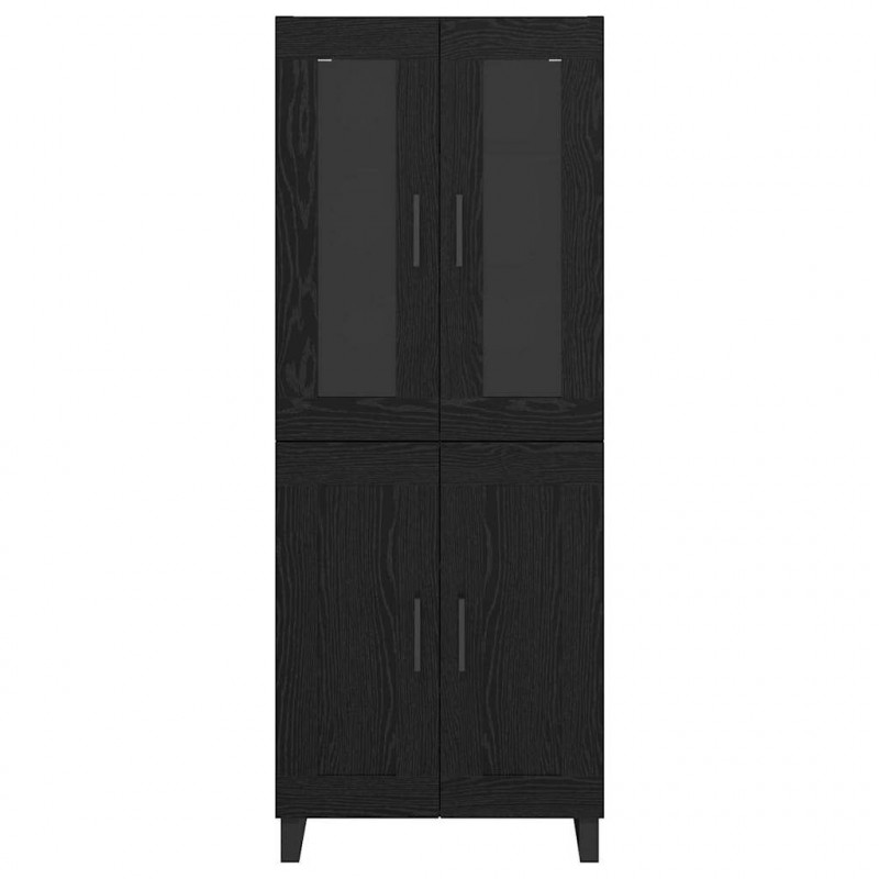 Highboard 2 pcs Czarny Dąb Drewno inżynieryjne i szkło