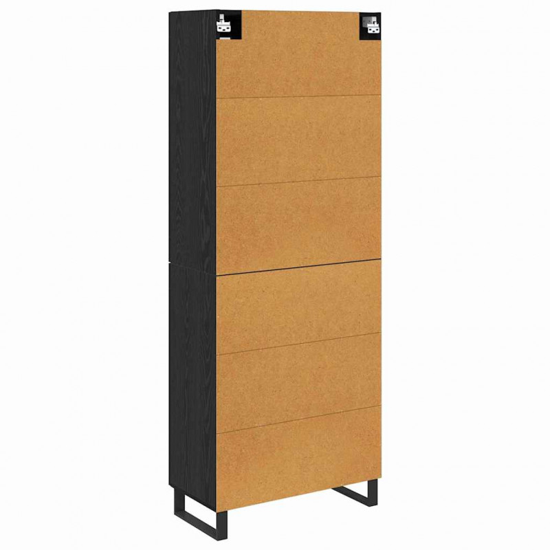 Highboard 2 pcs Czarny Dąb Drewno inżynieryjne i szkło
