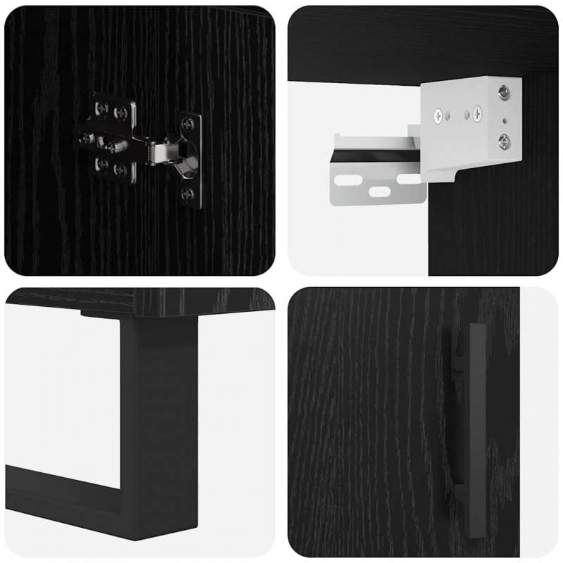 Highboard 2 pcs Czarny Dąb Drewno inżynieryjne i szkło