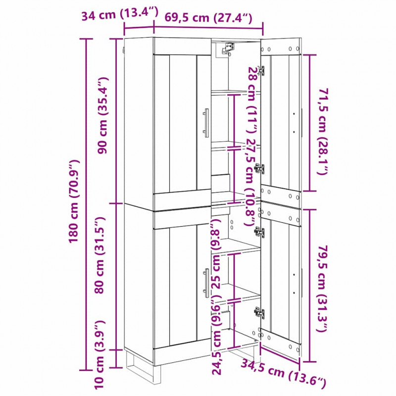 Highboard 2 pcs Czarny Dąb Drewno inżynieryjne i szkło