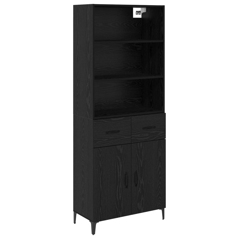 Highboard Czarny Dąb 69,5 x 34 x 180 cm Materiał drewnopochodny