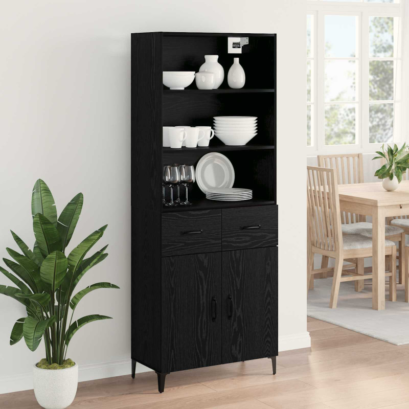 Highboard Czarny Dąb 69,5 x 34 x 180 cm Materiał drewnopochodny