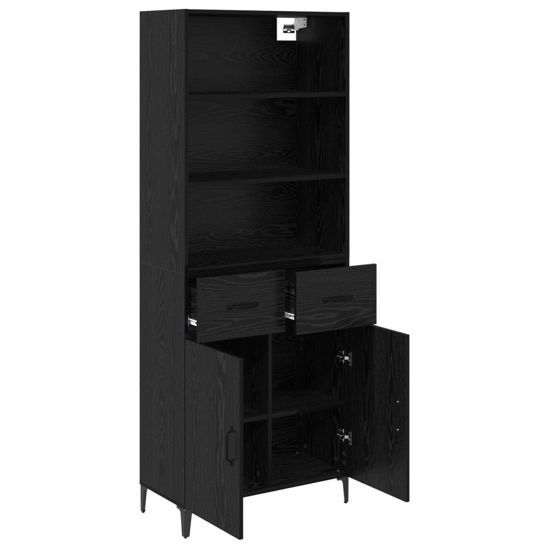 Highboard Czarny Dąb 69,5 x 34 x 180 cm Materiał drewnopochodny