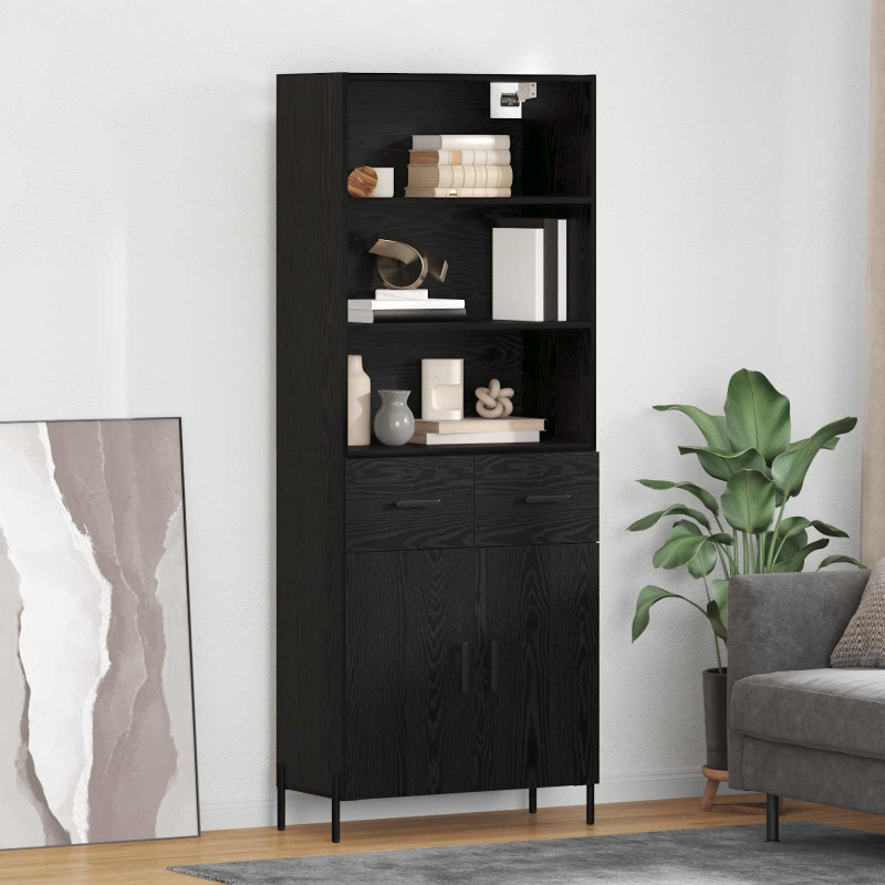 Highboard Czarny dąb 69,5 x 34 x 180 cm Materiał drewnopochodny