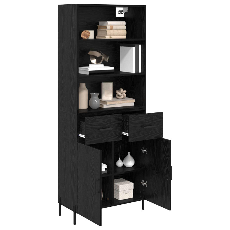 Highboard Czarny dąb 69,5 x 34 x 180 cm Materiał drewnopochodny