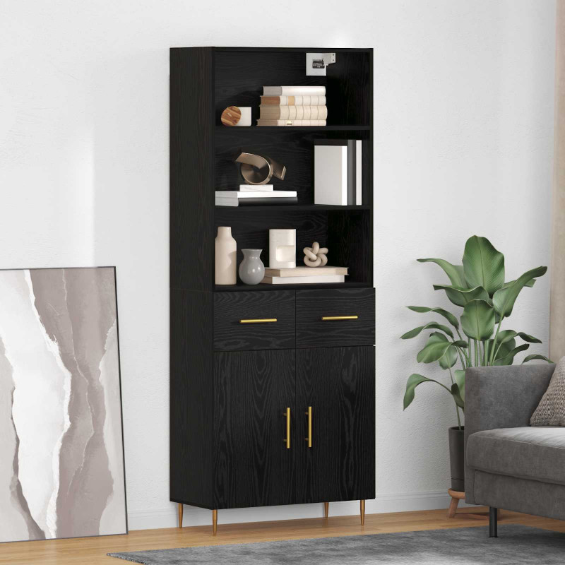 Highboard Czarny Dąb 69,5 x 34 x 180 cm Materiał drewnopochodny
