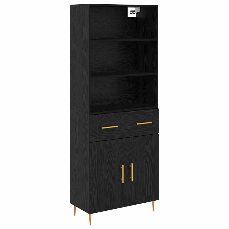 Highboard Czarny Dąb 69,5 x 34 x 180 cm Materiał drewnopochodny