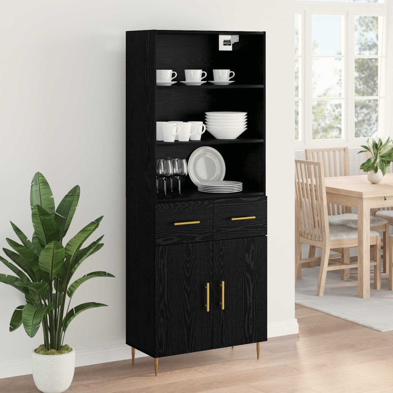Highboard Czarny Dąb 69,5 x 34 x 180 cm Materiał drewnopochodny