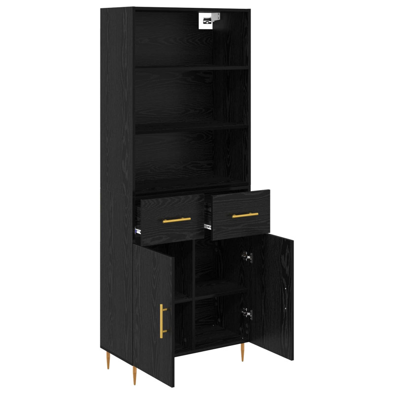 Highboard Czarny Dąb 69,5 x 34 x 180 cm Materiał drewnopochodny