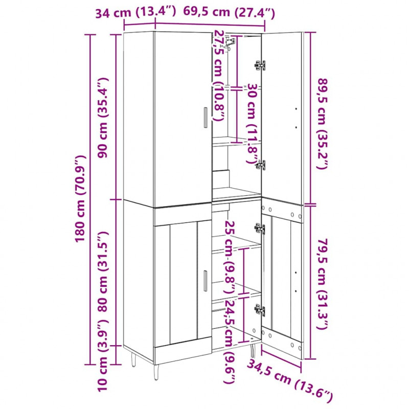 Highboard 2 pcs Stare drewno Drewno inżynieryjne i szkło