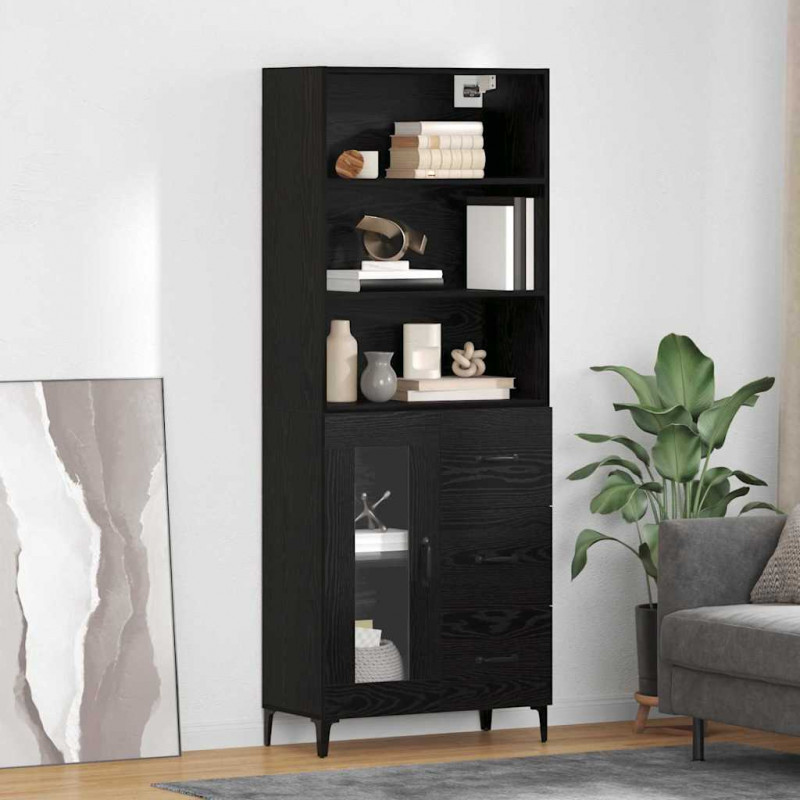 Highboard Czarny Dąb 69,5 x 34 x 180 cm Materiał drewnopochodny