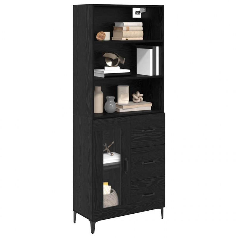 Highboard Czarny Dąb 69,5 x 34 x 180 cm Materiał drewnopochodny