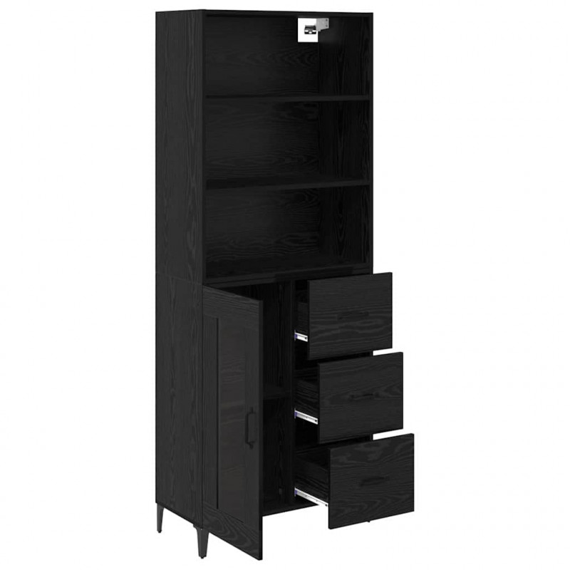 Highboard Czarny Dąb 69,5 x 34 x 180 cm Materiał drewnopochodny