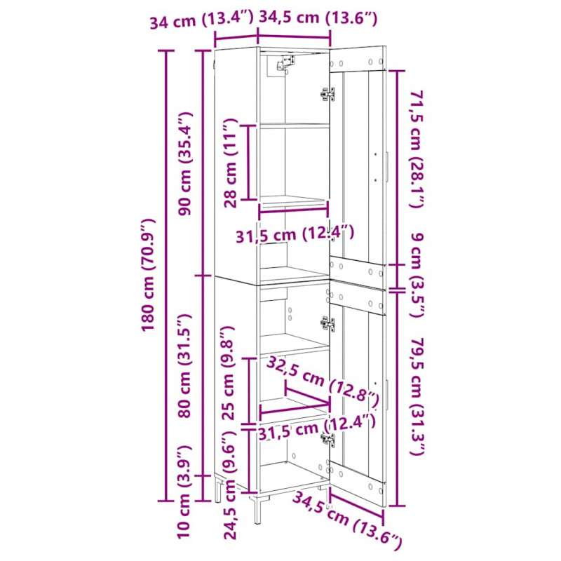 Highboard Stare drewno 34,5 x 34 x 180 cm