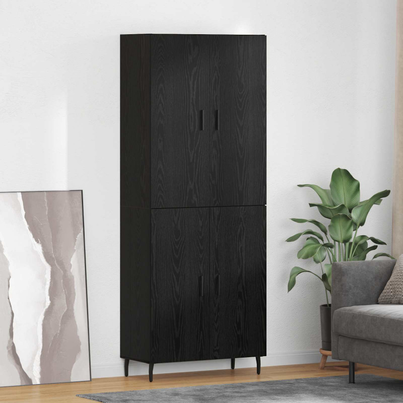 Highboard 2 pcs Czarny dąb Drewno inżynieryjne i szkło