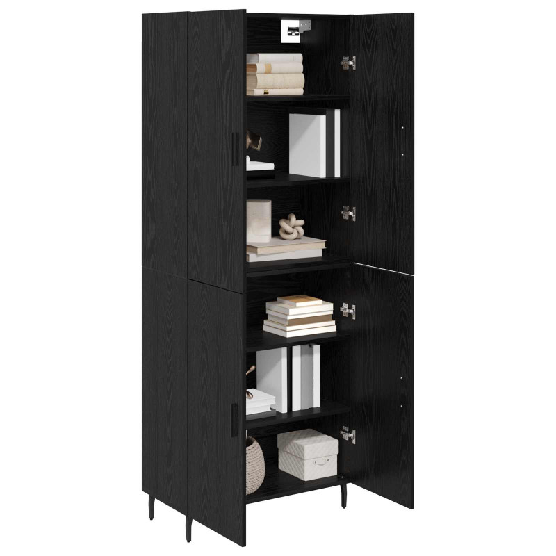 Highboard 2 pcs Czarny dąb Drewno inżynieryjne i szkło