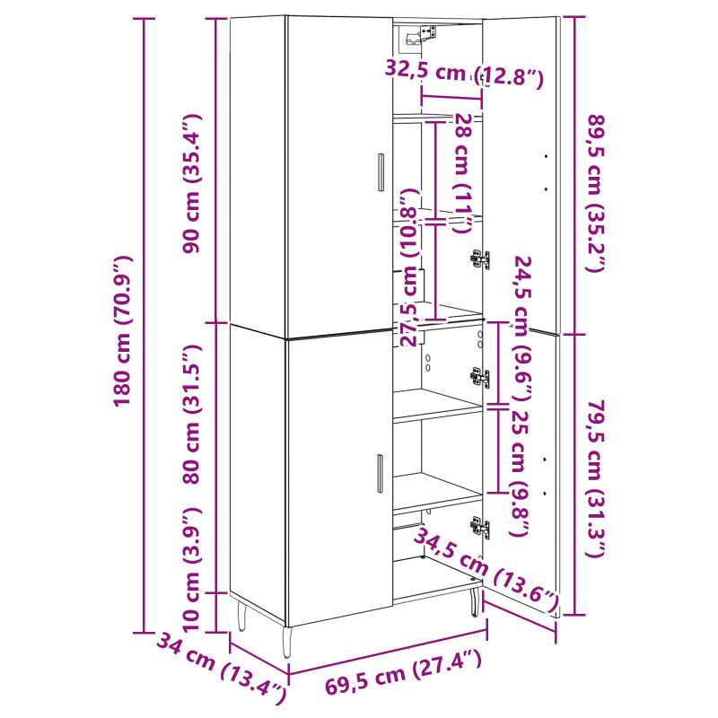 Highboard 2 pcs Czarny dąb Drewno inżynieryjne i szkło