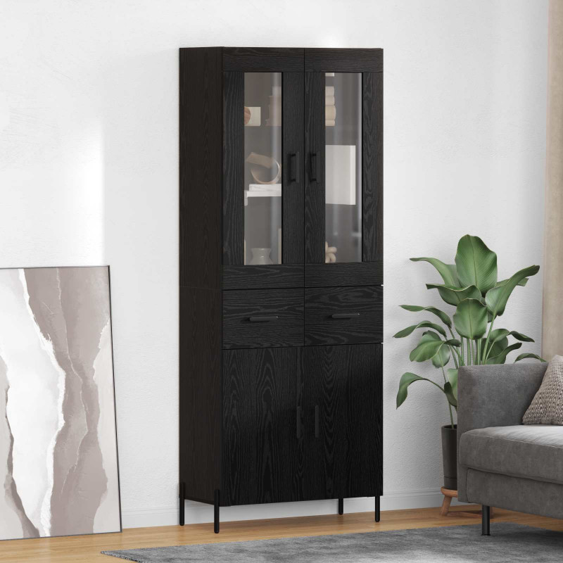 Highboard Czarny Dąb 69,5 x 34 x 180 cm Materiał drewnopochodny