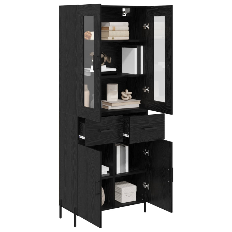 Highboard Czarny Dąb 69,5 x 34 x 180 cm Materiał drewnopochodny