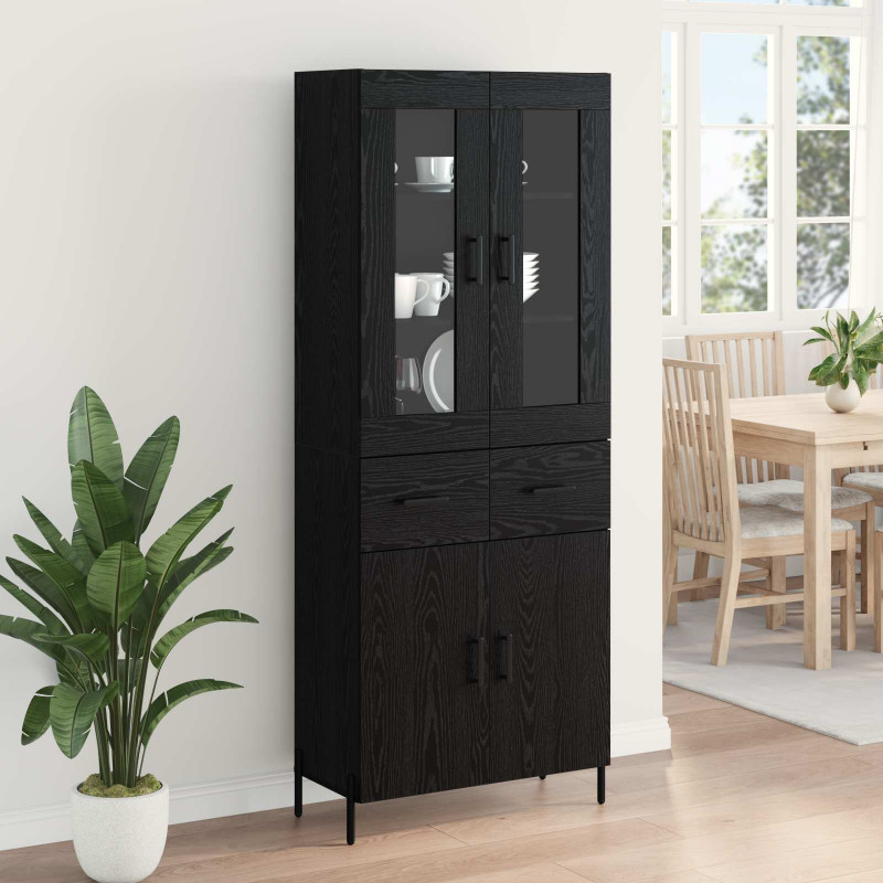 Highboard Czarny Dąb 69,5 x 34 x 180 cm Materiał drewnopochodny