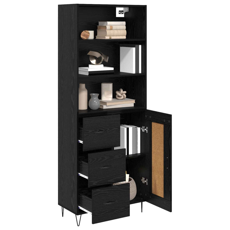 Highboard z szufladą 2 pcs Czarny Dąb Materiał drewnopochodny