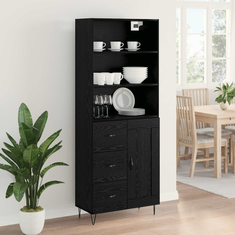 Highboard z szufladą 2 pcs Czarny Dąb Materiał drewnopochodny