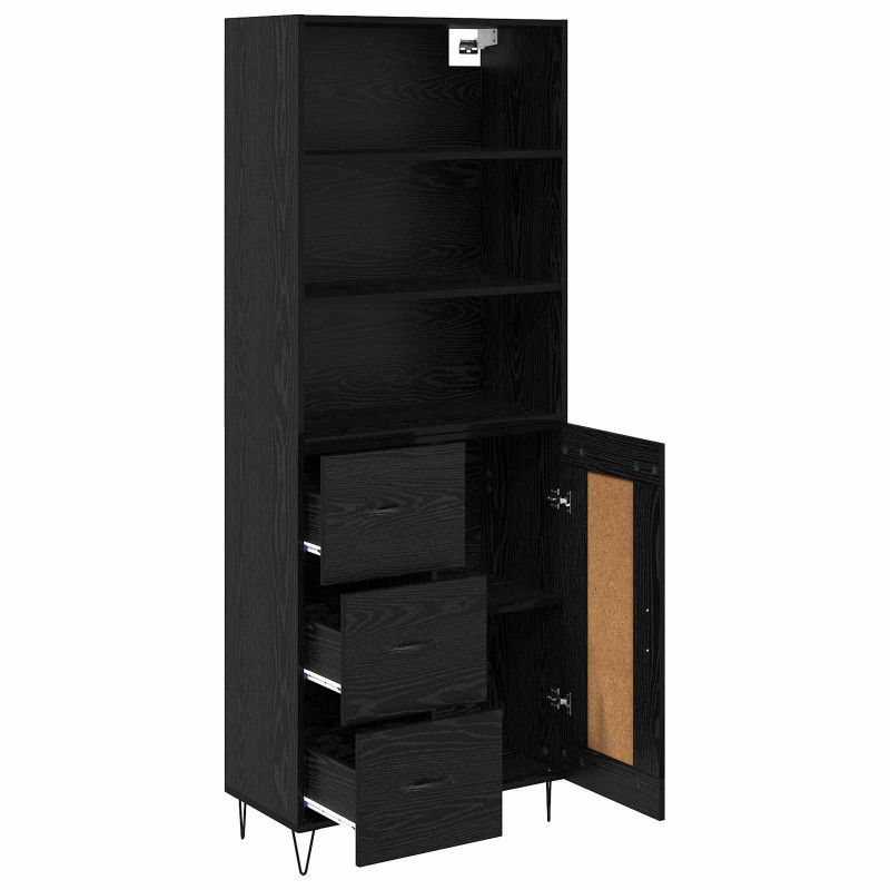 Highboard z szufladą 2 pcs Czarny Dąb Materiał drewnopochodny