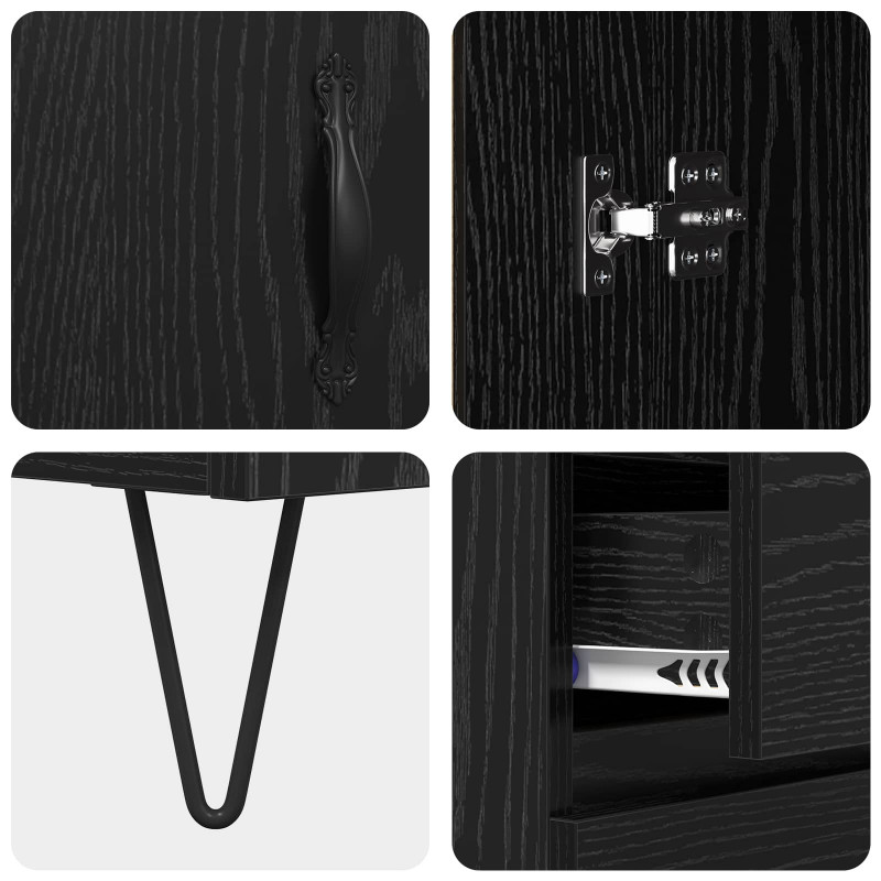 Highboard z szufladą 2 pcs Czarny Dąb Materiał drewnopochodny