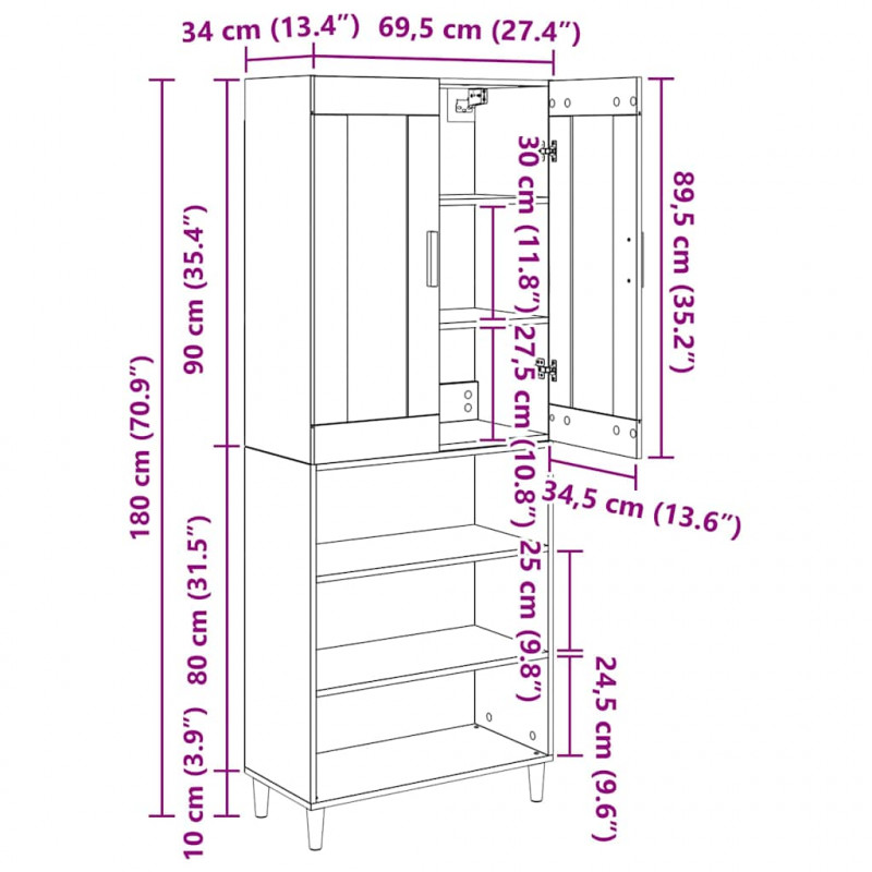 Highboard Stare drewno 69,5 x 34 x 180 cm