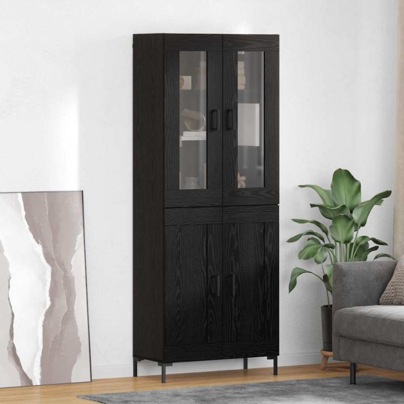 Highboard 2 pcs Czarny Dąb Materiał drewnopochodny