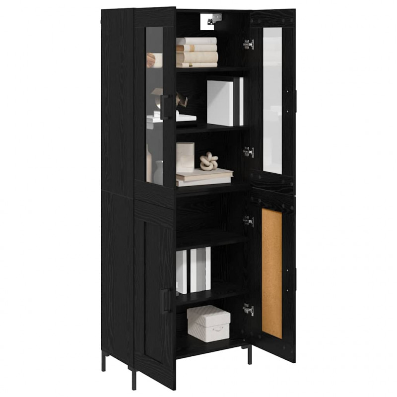 Highboard 2 pcs Czarny Dąb Materiał drewnopochodny