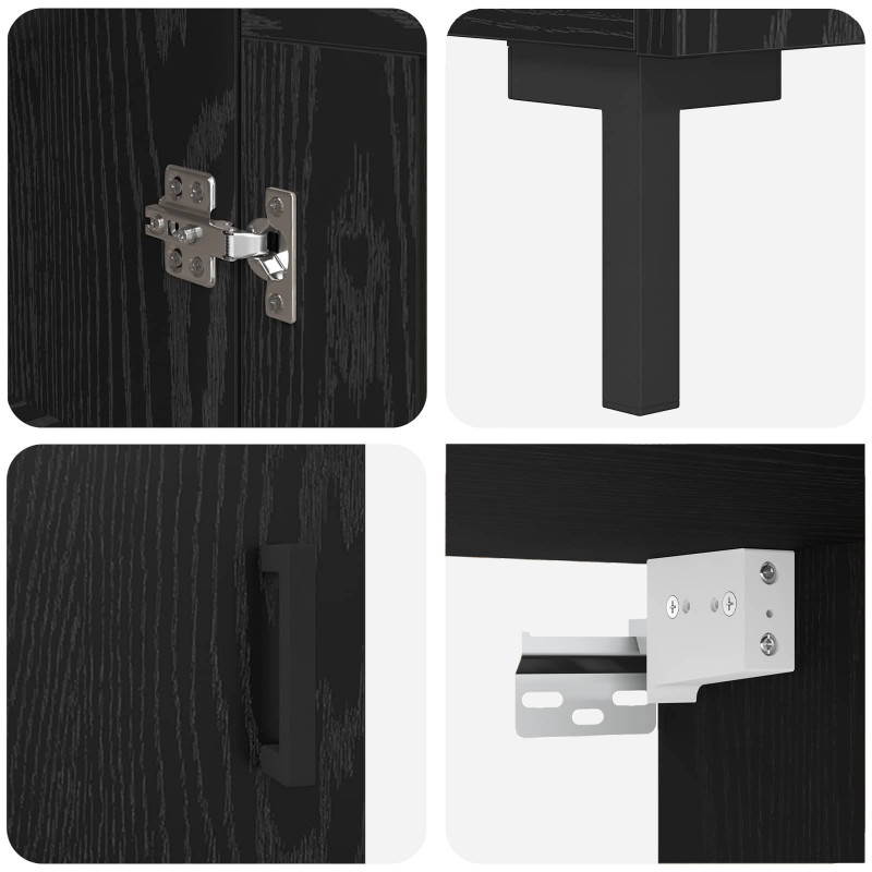 Highboard 2 pcs Czarny Dąb Materiał drewnopochodny