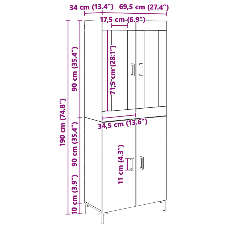 Highboard 2 pcs Czarny Dąb Materiał drewnopochodny