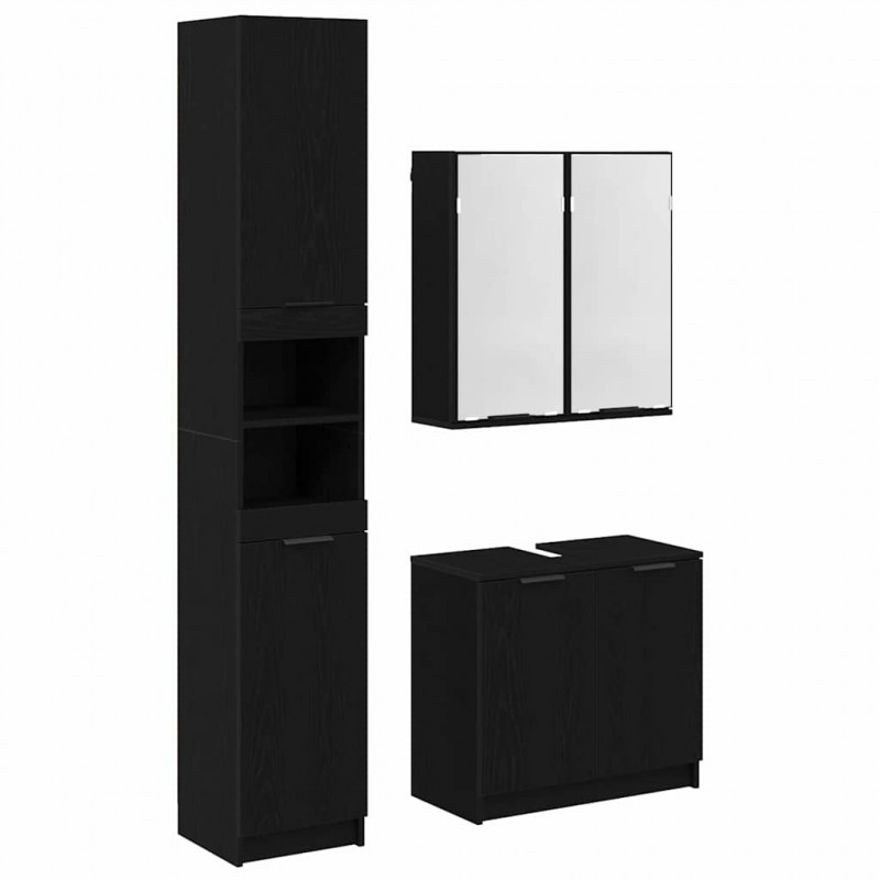 Zestaw Szafek Łazienkowych z półką z drzwiami 3 pcs Czarny Dąb