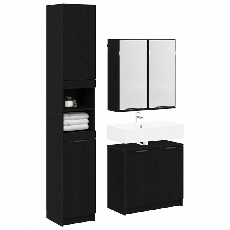 Zestaw Szafek Łazienkowych z półką z drzwiami 3 pcs Czarny Dąb