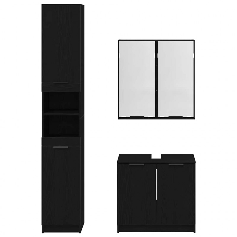Zestaw Szafek Łazienkowych z półką z drzwiami 3 pcs Czarny Dąb