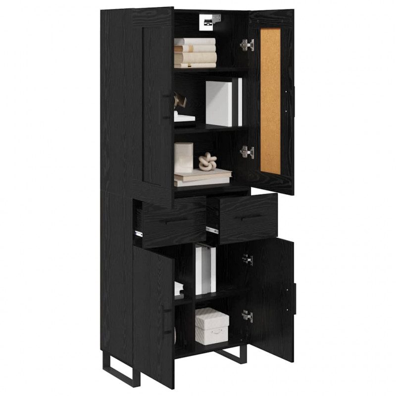 Highboard Czarny Dąb 69,5 x 34 x 180 cm Materiał drewnopochodny