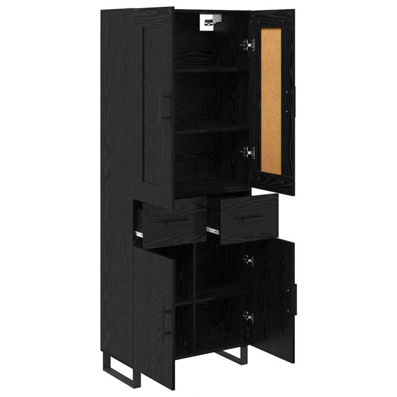 Highboard Czarny Dąb 69,5 x 34 x 180 cm Materiał drewnopochodny