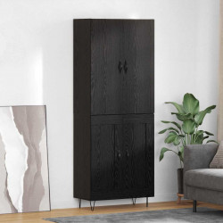 Highboard 2 pcs Czarny Dąb Drewno inżynieryjne i szkło