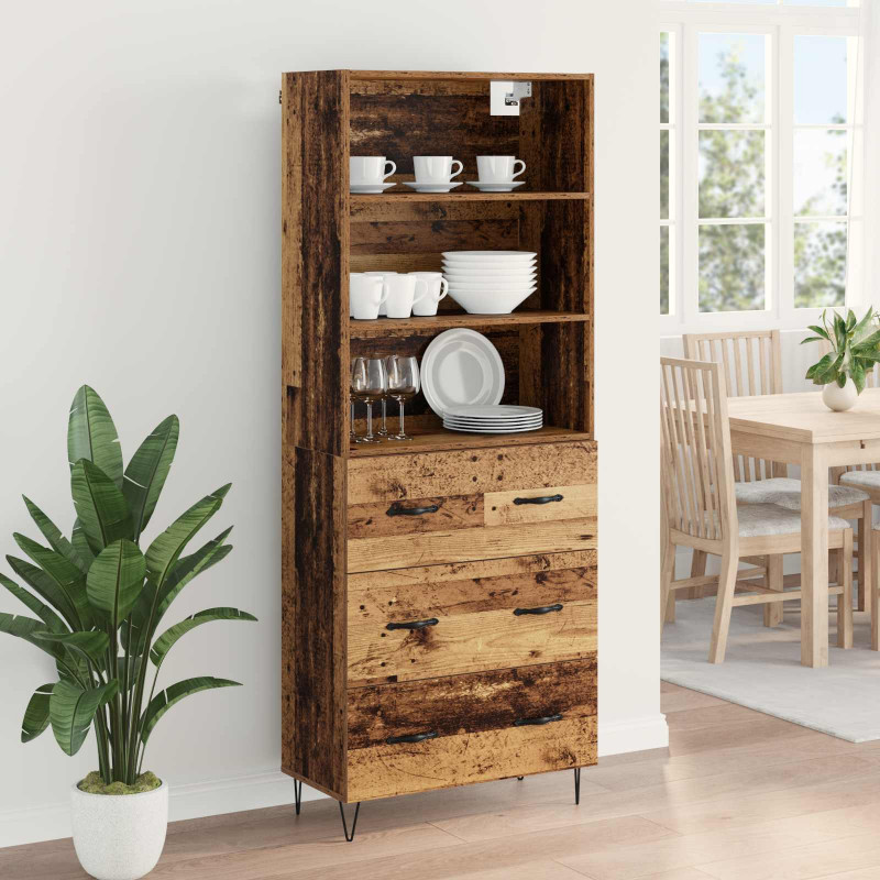 Highboard z szufladą 2 pcs Stare drewno Materiał drewnopochodny
