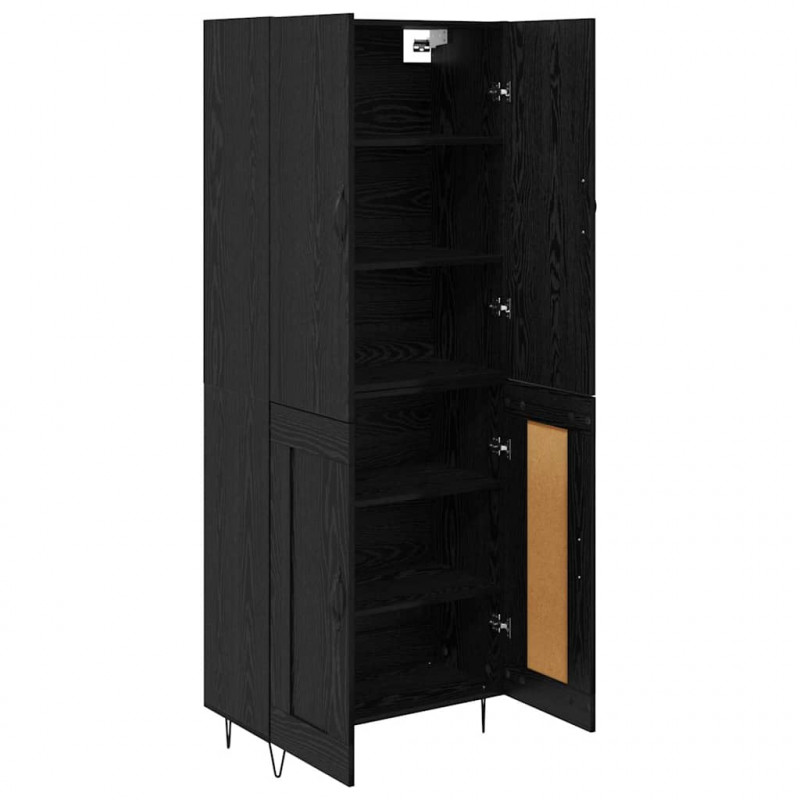 Highboard 2 pcs Czarny Dąb Drewno inżynieryjne i szkło