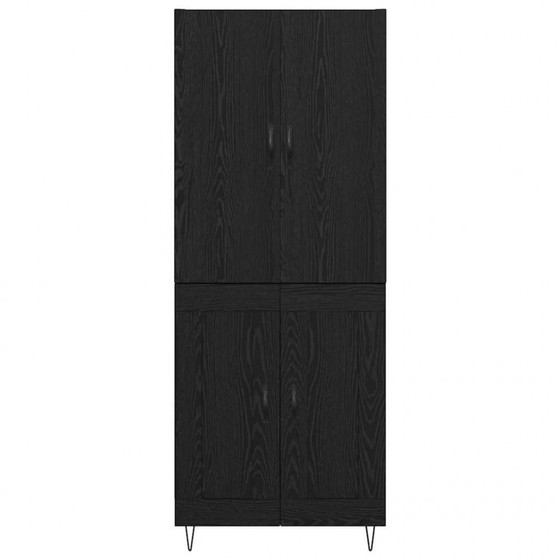 Highboard 2 pcs Czarny Dąb Drewno inżynieryjne i szkło