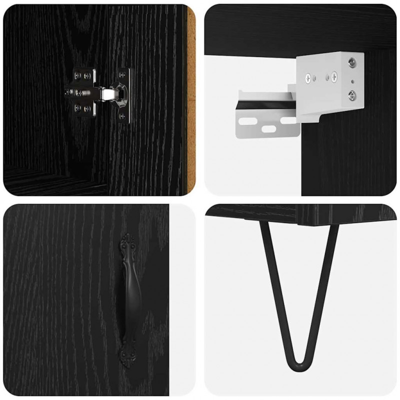 Highboard 2 pcs Czarny Dąb Drewno inżynieryjne i szkło