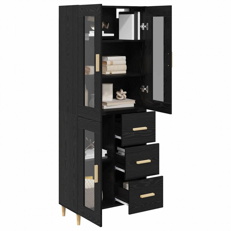 Highboard Czarny Dąb 69,5 x 34 x 180 cm Materiał drewnopochodny