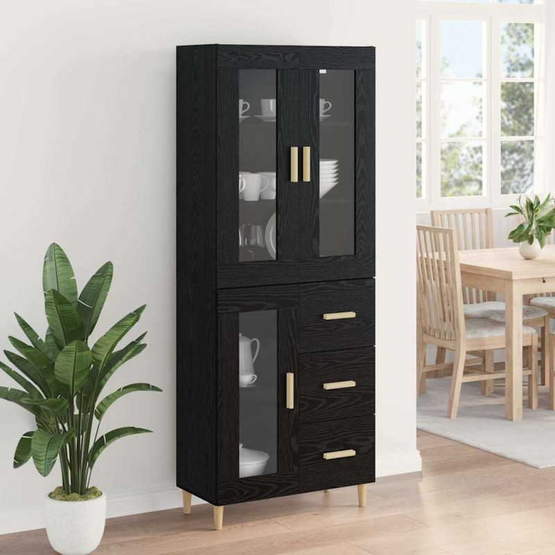 Highboard Czarny Dąb 69,5 x 34 x 180 cm Materiał drewnopochodny
