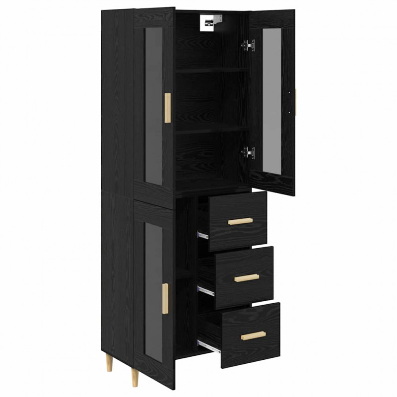 Highboard Czarny Dąb 69,5 x 34 x 180 cm Materiał drewnopochodny