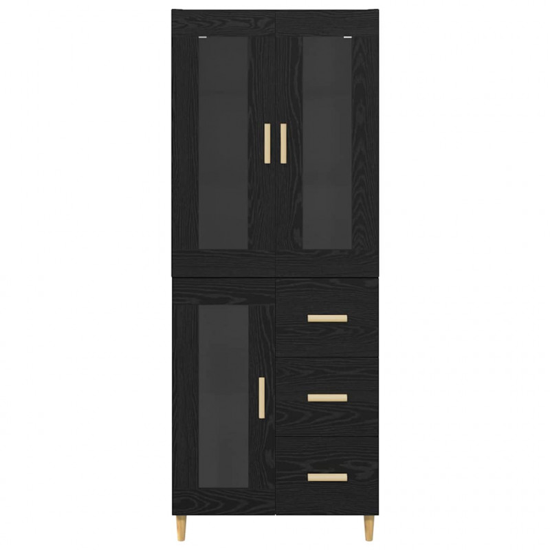 Highboard Czarny Dąb 69,5 x 34 x 180 cm Materiał drewnopochodny