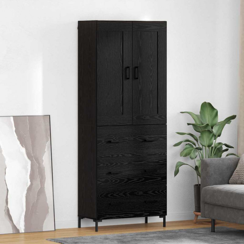 Highboard z szufladą 2 pcs Czarny Dąb Materiał drewnopochodny