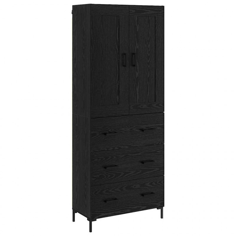 Highboard z szufladą 2 pcs Czarny Dąb Materiał drewnopochodny